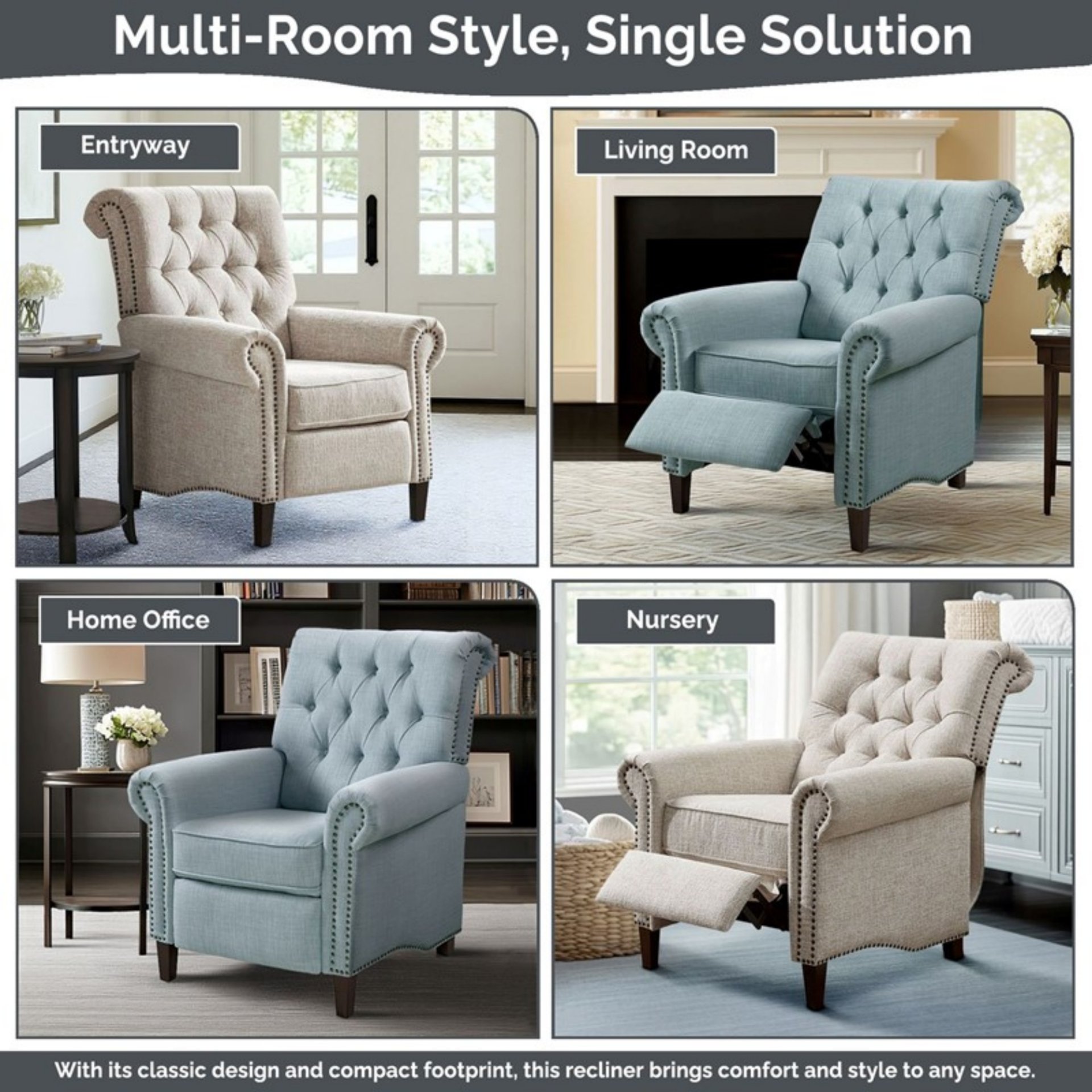 Aidan - Push Back Recliner Chair With Tufted Back And Nailhead Trim - Cream - Image 6