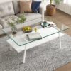 Rectangle Coffee Table, Tempered Glass Tabletop With Metal Legs, Modern Table For Living Room - Transparent / White - Image 4