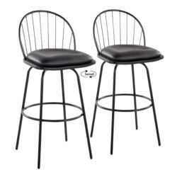 Riley - Claire Farmhouse Fixed Height Barstool With Swivel With Round Footrest (Set of 2) - Black