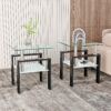 Modern Tempered Glass Tea Table, End Square Table For Living Room (Set of 2) - Transparent / Black - Image 2