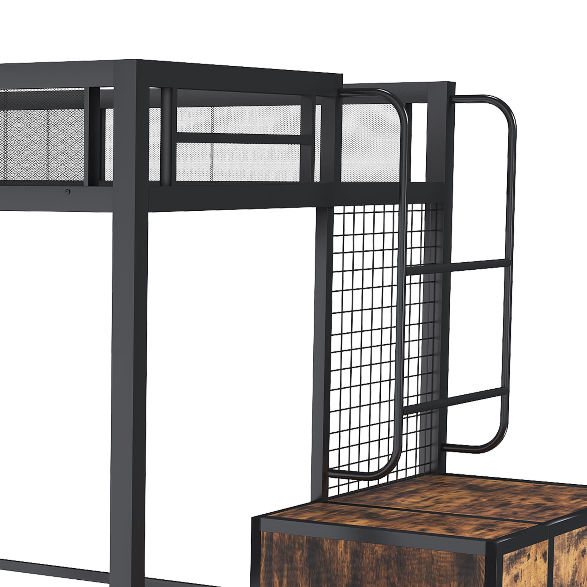 Heavy Duty Full Loft Bed With Desk & USB Charging Metal Frame With Storage Drawers And Staircase - Black - Image 12