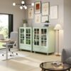 Buffet Cabinet With Double Glass Doors And Drawer, Storage Sideboard Cupboard - Green - Image 8