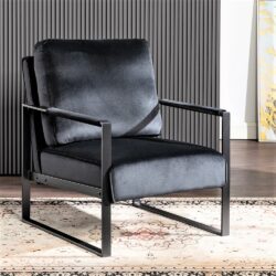 Classic Mid Century Modern Accent Chair With Durable Square Metal Frame, Armchair Upholstery - Black