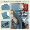 Vintage End Table Flip Top Side Table With USB Ports, 1 Multifunctional Drawer With Cup Holders, Sofa Couch Table With Bookshelf For Living Room And Small Space - Navy Blue - Image 8