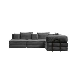 Oversized Upholstered Sectional Sofa Couch Set, Modular L Shaped Floor Sofa Set With 6 Pillows For Living Rooms - Dark Gray