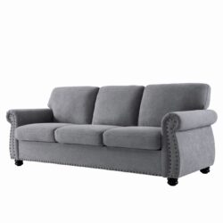 Soft Sofa, Upholstered 3 Seater Couch, Loose Back Cushions And Turned Legs - Gray