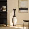 Tall Designer Floor Vase Artificial With 2 Tone Decorative Accent For Living Room - White / Black - Image 14