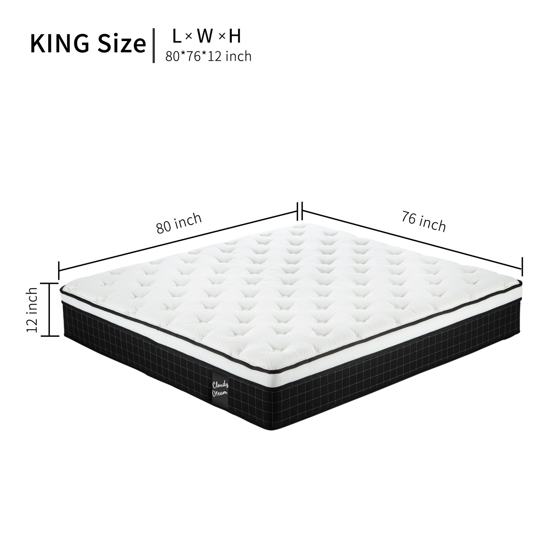 12" King Size Hybrid Mattress Individual Pocket Spring 7 Zoned Soft Memory Foam Breathable Cool Knitted Cover - Black - Image 6