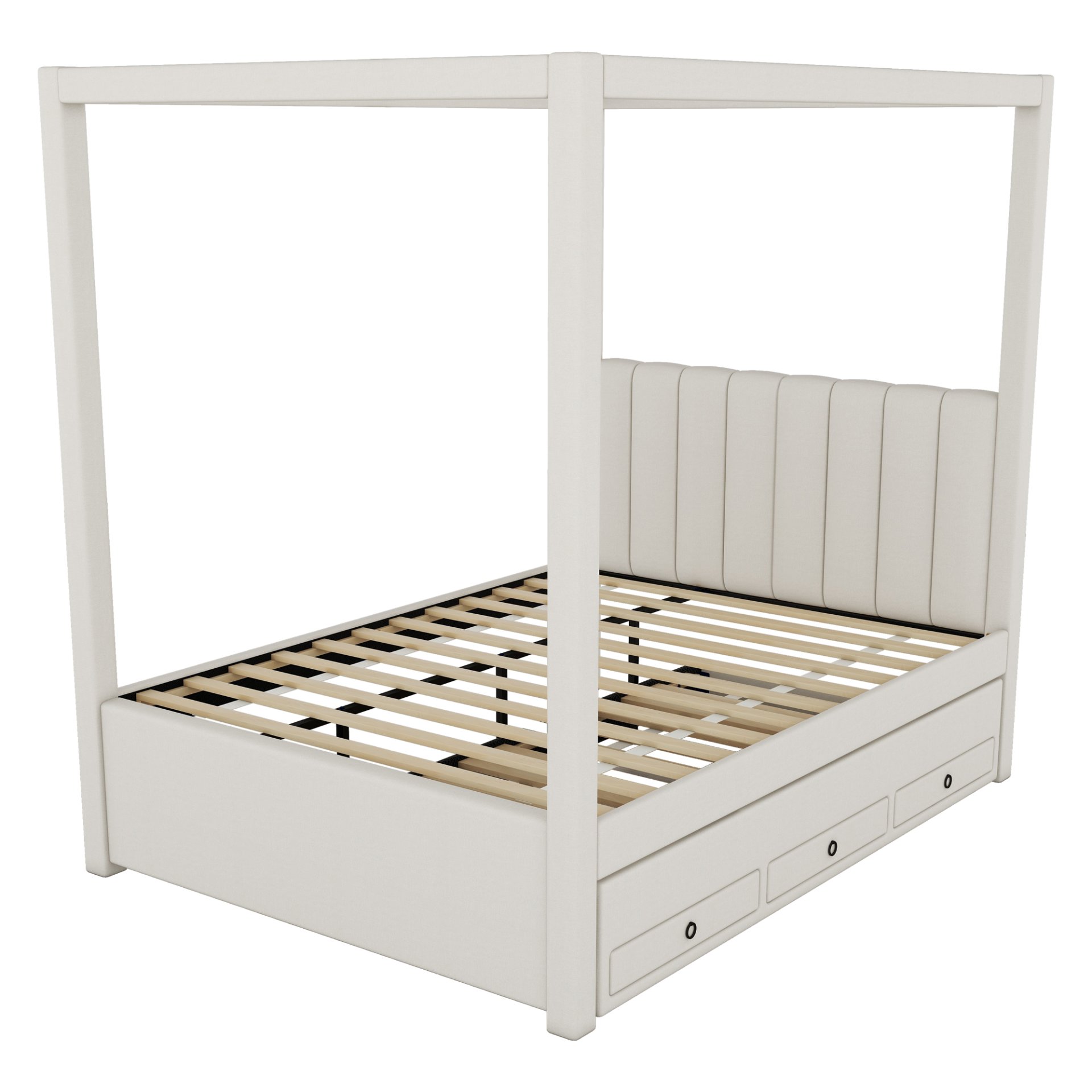 Full Size Upholstery Canopy Platform Bed With Trundle And Three Storage Drawers - Beige - Image 12