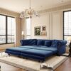 3 In 1 Pull Out Sofa Bed, King Size Sofa Bed, 3 Seater Sofa With Movable Ottoman, Tufted Design, Suitable For Living Rooms - Blue - Image 9