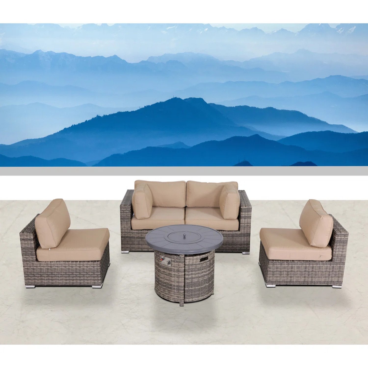 Outdoor Loveseat Set With Cushions And Fire Pit - Gray Mix - Image 3