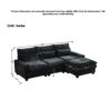 L Shaped Sectional Sofa With Movable Ottoman, 99'' Upholstered 4 Seats Couch - Black - Image 3