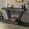Vintage Distressed Wood Entryway Bench With 2 Tier Storage, Rustic Wide Design - Antique Black - Image 4