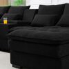 Upholstered U Shaped Sofa With Console, Cupholders, Sleeper Couch Set - Black - Image 9