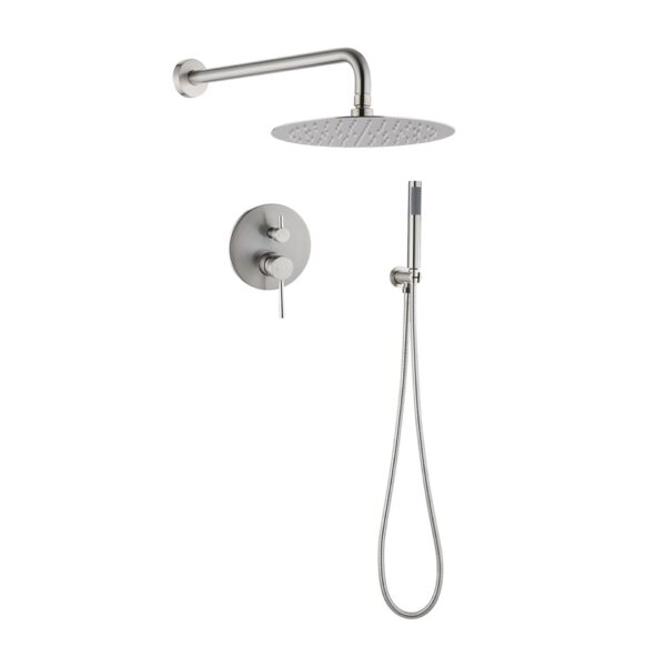 Elegant 10" Round Rain Shower Head And Handheld Set With Adjustable Tilt And Dual Modes - Brushed Nickel Silver