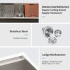 28" X 19" X 10" Single Bowl Undermount Workstation Kitchen Sink 16 Gauge - Brushed Nickel - Image 4
