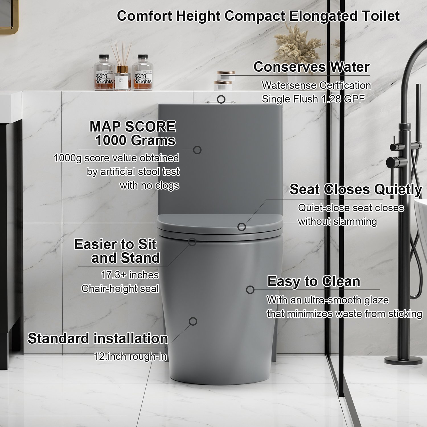 1 Piece Tornado Flush Toilet With Soft Close Seat And Dual Flush Siphonic S Trap - Light Gray - Image 15