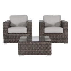 2 Person Seating Set With Cushions - Dark Brown / Gray