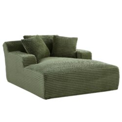 Cloudline - Oversized Chaise Lounge Chair In Soft Corduroy, Modern Comfy Couch With Full Foam Cushioning, Cozy Sleeper Sofabed For Living Room - Green