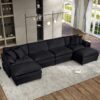 Modular Sectional Sofa, Oversized Deep Seat U Shaped Couch Set, Comfy Cloud Couches With Movable Ottomans - Black - Image 19
