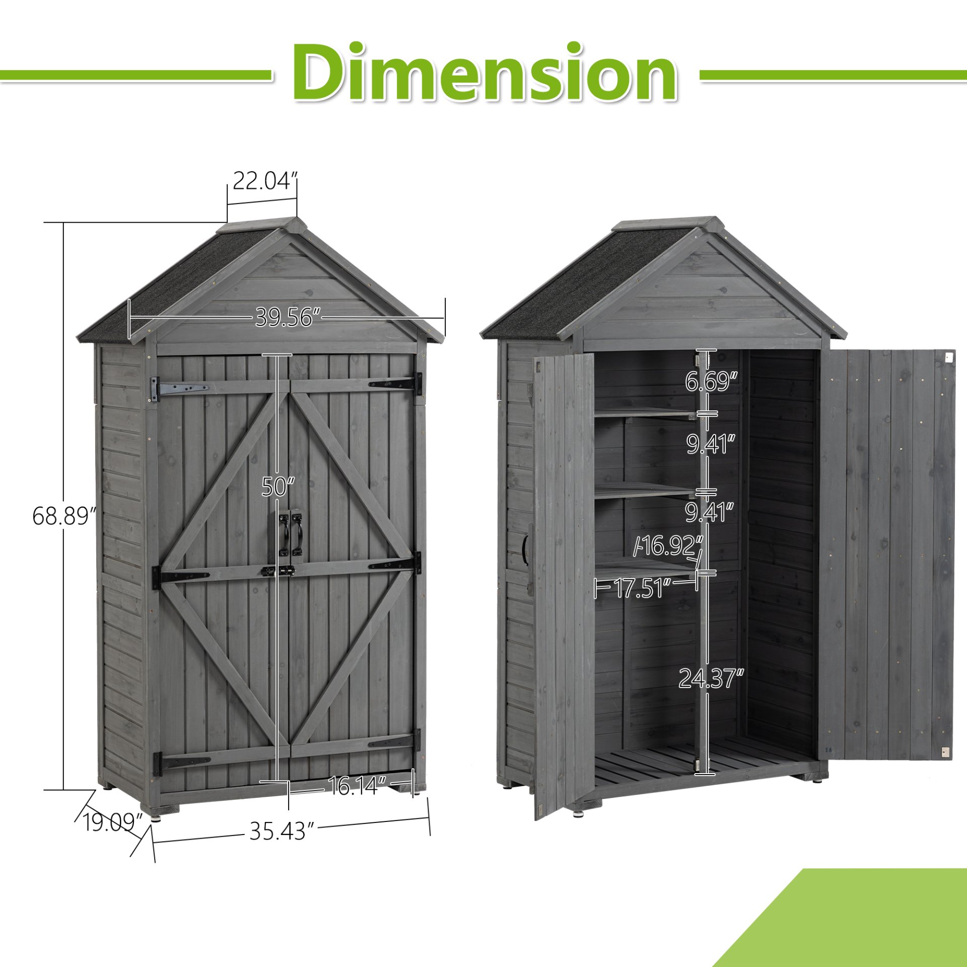 Outdoor Storage Cabinet, Garden Wood Tool Shed, Outside Wooden Shed Closet With Shelves And Latch For Yard - Gray - Image 3