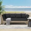 Outdoor Patio Daybed Sofa, 3 Seat Sofa With Foldable Arm 4 Back Pillows - Gray / Black - Image 4