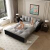Queen Pull Out Sofa Bed, 3 In 1 Convertible Sleeper Tufted Sofa With 2 Soft Pillows - Gray - Image 11