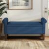 Upholstered Storage Bench With Rolled Armrests - Blue - Image 7