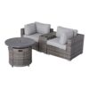 4 Piece Seating Group With Cushions And Fire Pit Wicker - Gray Mix - Image 4