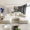 Plush Corduroy 4 Seat Sofa, Modern Comfy Upholstered Sofa Cloud Couch, Deep Seat Couches With Soft Pillows And 2 Ottomans, Convertible Sofa Lounge Chair, For Living Room, Apartment, Office - Beige - Image 11