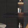 63" Artificial Stone Black Curved Golden Metal Leg Dining Table, 6 People - Black / Gold - Image 9
