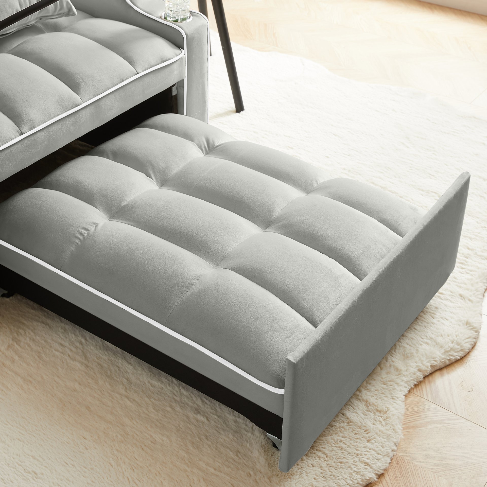 3 In 1 Convertible Sleeper Chair Sofa Bed, Adjustable Pull Out With Multi Pockets Velvet - Gray - Image 7
