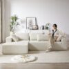 Modern Chenille Upholstered Sectional Sofa Couch Set, Modular L Shaped Sectional Living Room Sofa Set With 6 Pillows, Free Combination - Beige - Image 15