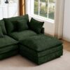 Modern Modular Sectional Sofa Set With Movable Ottoman Chenille, L Shaped - Green - Image 12