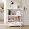 Buffet Cabinet With Double Glass Doors And Drawer, Storage Sideboard Cupboard For Living Room - White - Image 5