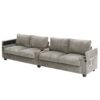 Modern 4 Seater Corduroy Sofa Couch With USB Ports, Hidden Storage Arms, And Flip Top Cup Holders - Brown - Brown - Image 8