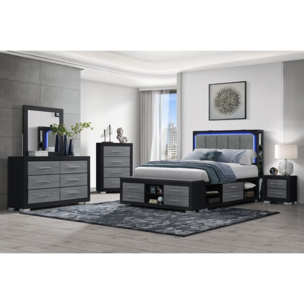 Messa - 5 Piece Full Bedroom Set With Bookcase Headboard - Black / Gray