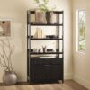 Transitional Wide Reeded Bookshelf With Drawers On Bottom - Black - Image 6