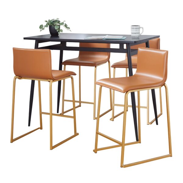 Marcel Mara - 5 Piece Upholstered Contemporary Counter Height Dining Set - Black / Gold / Camel