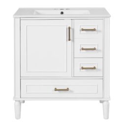 Bathroom Vanity With Sink, Soft Close Door, Built In Shelf Multiple Drawers - White