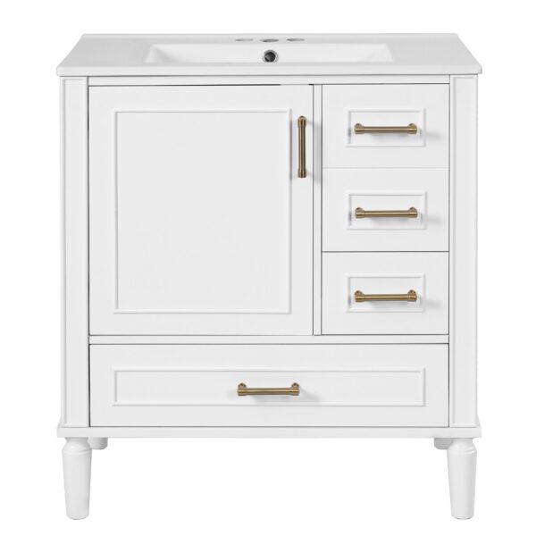 Bathroom Vanity With Sink, Soft Close Door, Built In Shelf Multiple Drawers - White