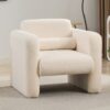 Modern Accent Chair Lambskin Sherpa Fabric Upholstered Comfy Reading Armchair With Pillow - Cream - Image 4