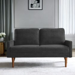Loveseat Sofa, European Style With Sleek Design, Modern & Vintage Flair, Upholstered 2 Seater Couch - Black