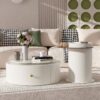 Modern Round Coffee Table (Set of 2), 360 Degree Rotatable Flower Shaped Top With 2 Drawers, Top Circle Side Table End Table With Glass For Living Room - Off White - Image 4