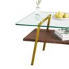Rectangle Coffee Table, Tempered Glass Tabletop With Gold Metal Legs, Modern Table For Living Room, Transparent Glass - Dark Brown - Image 8