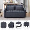 Convertible Sofa Bed Loveseat Sofa With Three USB Ports, Two Side Pockets, Two Cup Holders And 360° swivel Phone Holder For Living Room - Blue Gray - Image 7