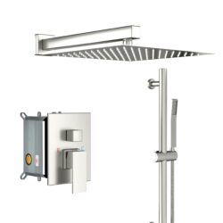 Modern Shower System With Adjustable Slide Bar, Stainless Steel And Brass Construction - Brushed Nickel