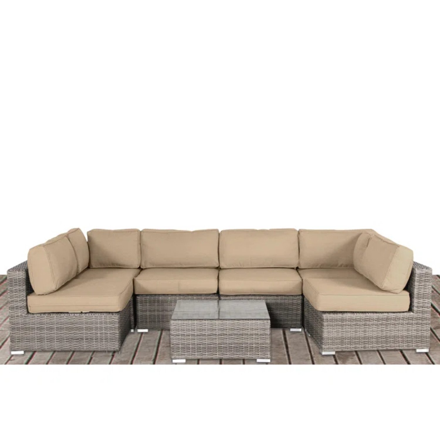 All Weather 6 Person Seating Set With Premium Cushions - Beige - Image 6