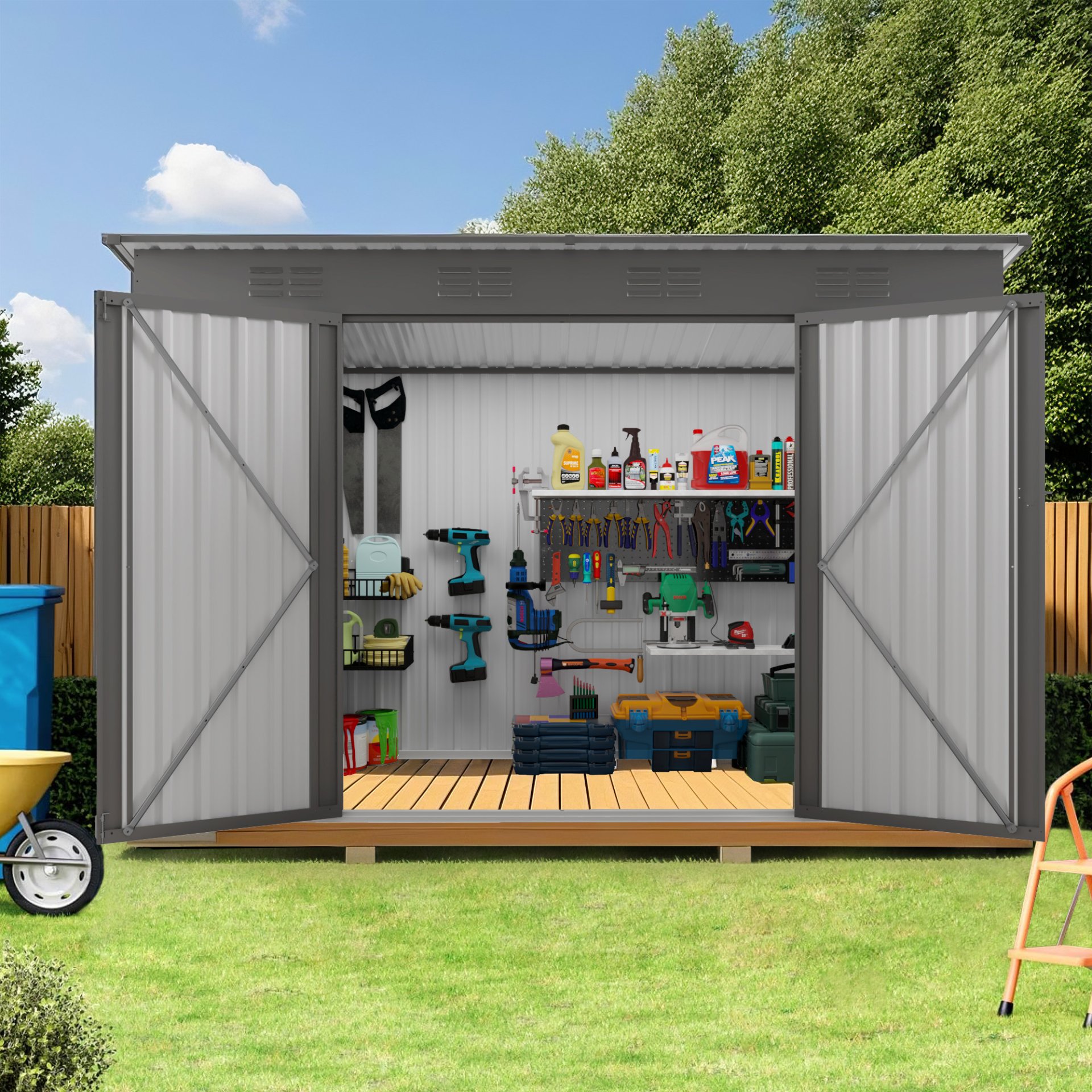 Outdoor Storage Shed 4 X 9 Ft With Sloping Roof And Vents For Garden And Patio - Gray - Image 10