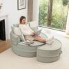 Modern Oversized Round Barrel Accent Chair With Ottoman Velvet Upholstered Lounge Armchair With 5 Pillows For Living Room Or Bedroom - Green - Image 23
